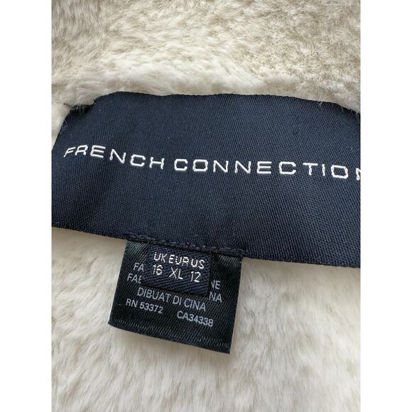 French Connection Faux Shearling Aviator Jacket Black White XL US 12 - Picture 8 of 10